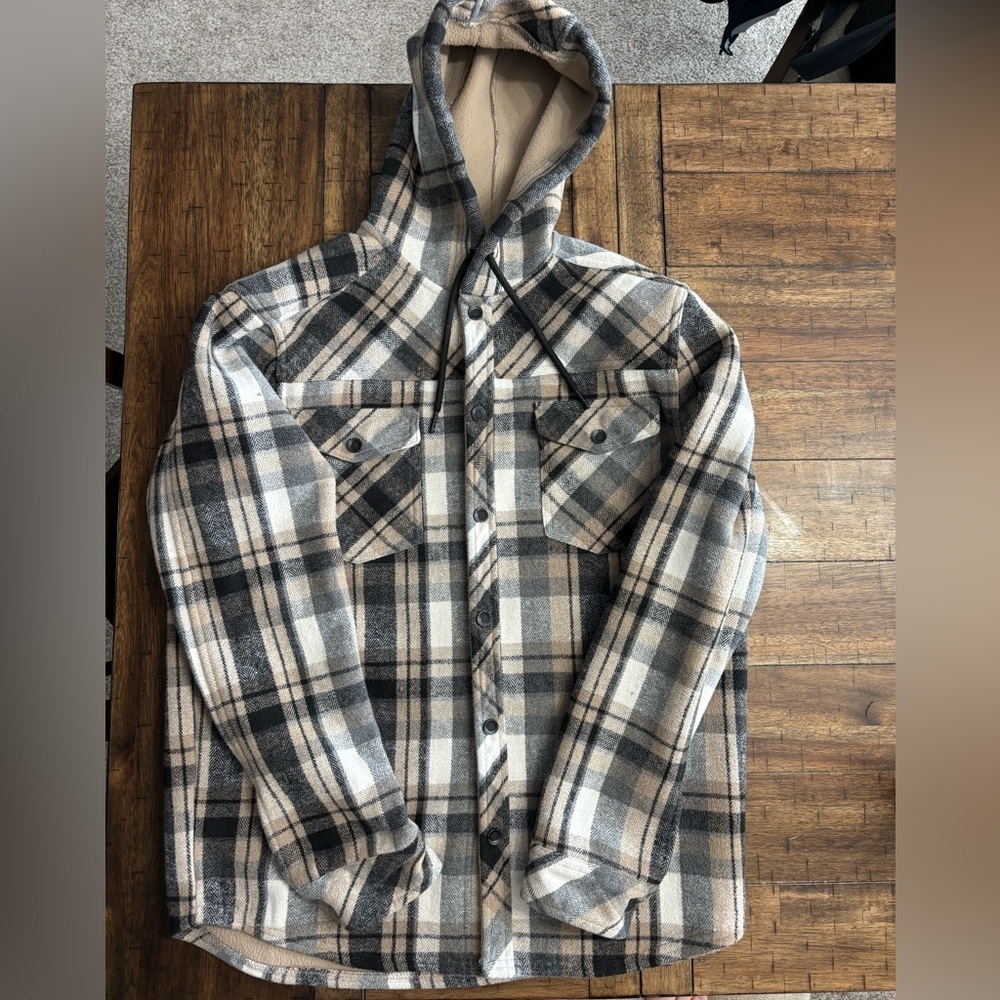 Departwest Men's Plaid Hooded Shirt Jacket